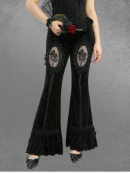 Gothic Rose Flower Mesh Applique Rivet Lace Trim Velvet Tassel Flare Pants -  