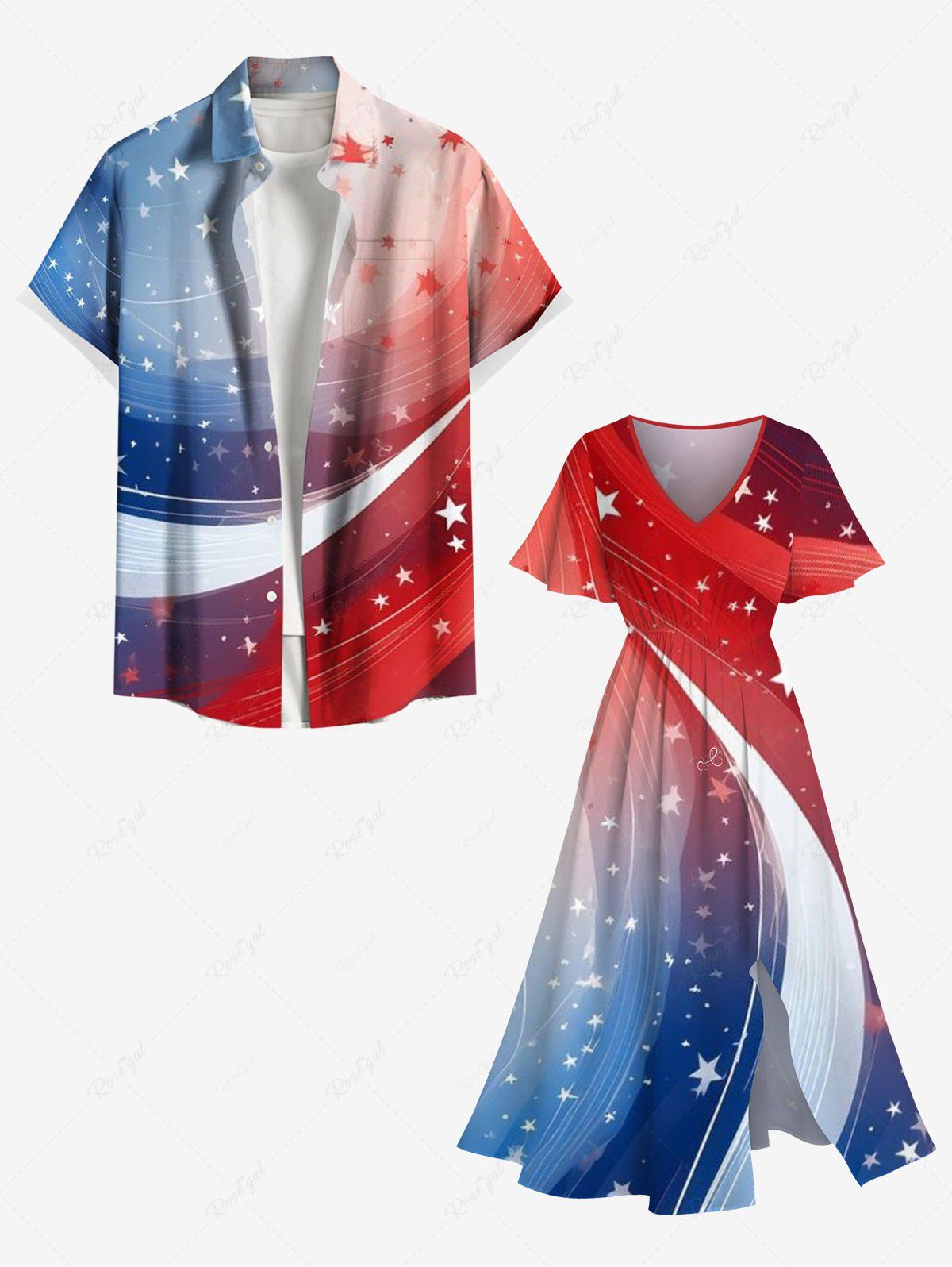 Latest Patriotic American Flag Galaxy Print Plus Size Matching Outfit For Couples  