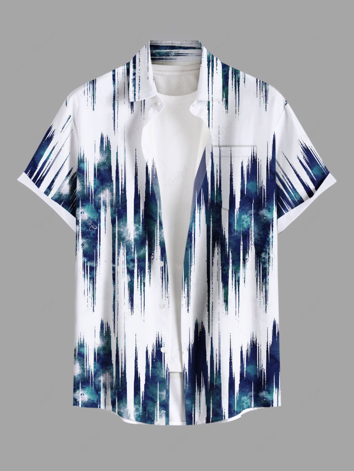Chemise hawaïenne grande taille à imprimé vague légère et tie-dye ombré avec poches boutonnées pour homme Blanc 4XL