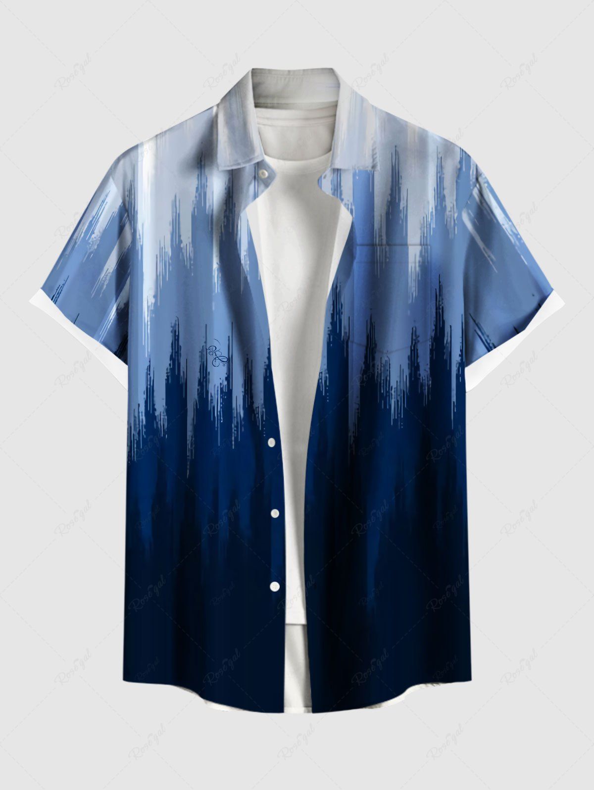 Chemise hawaïenne grande taille à imprimé faisceau lumineux ombré et poches boutonnées pour homme Bleu profond M