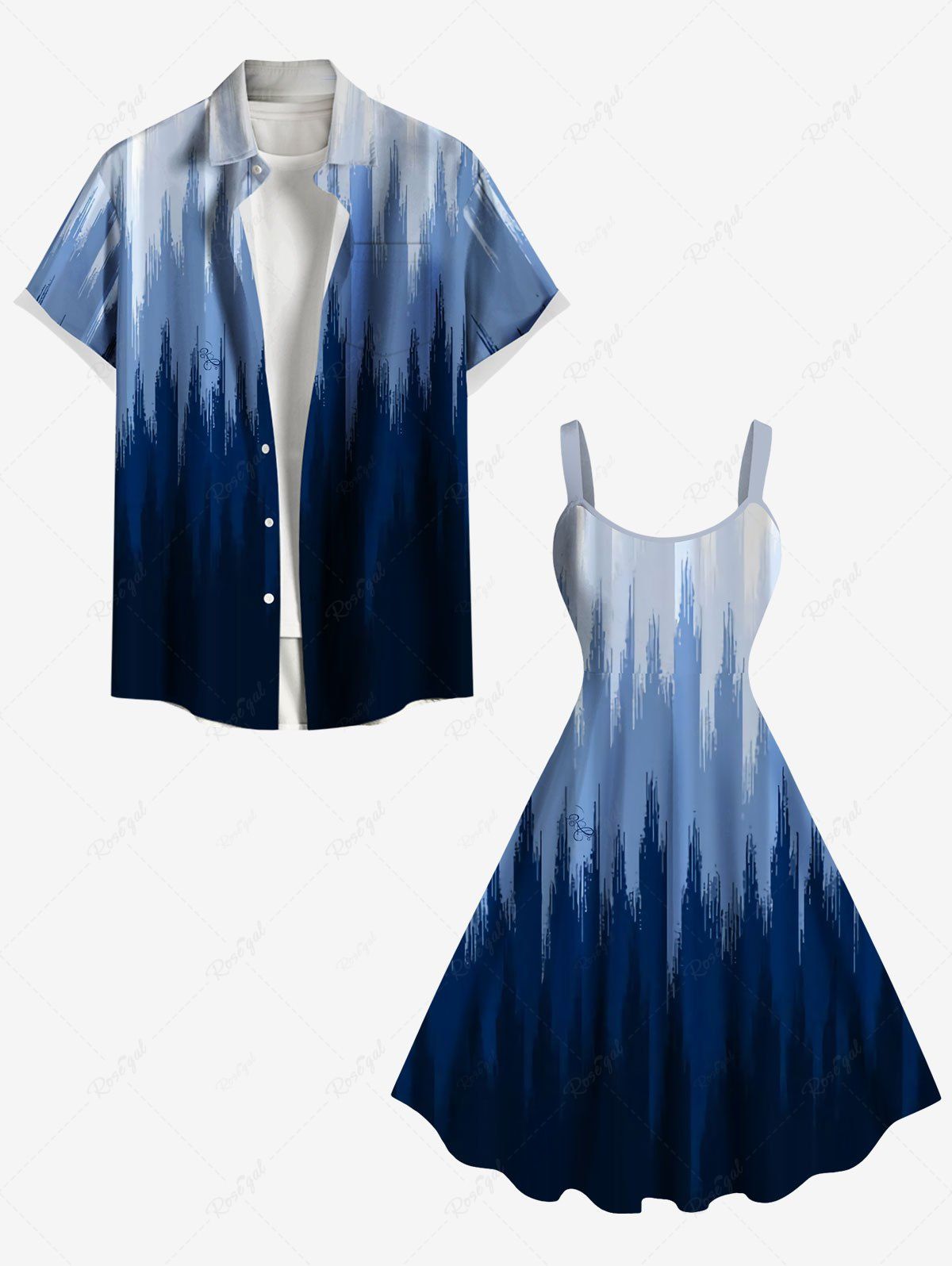 Fancy Ombre Light Beam Print Plus Size Matching Hawaii Beach Outfit For Couples  