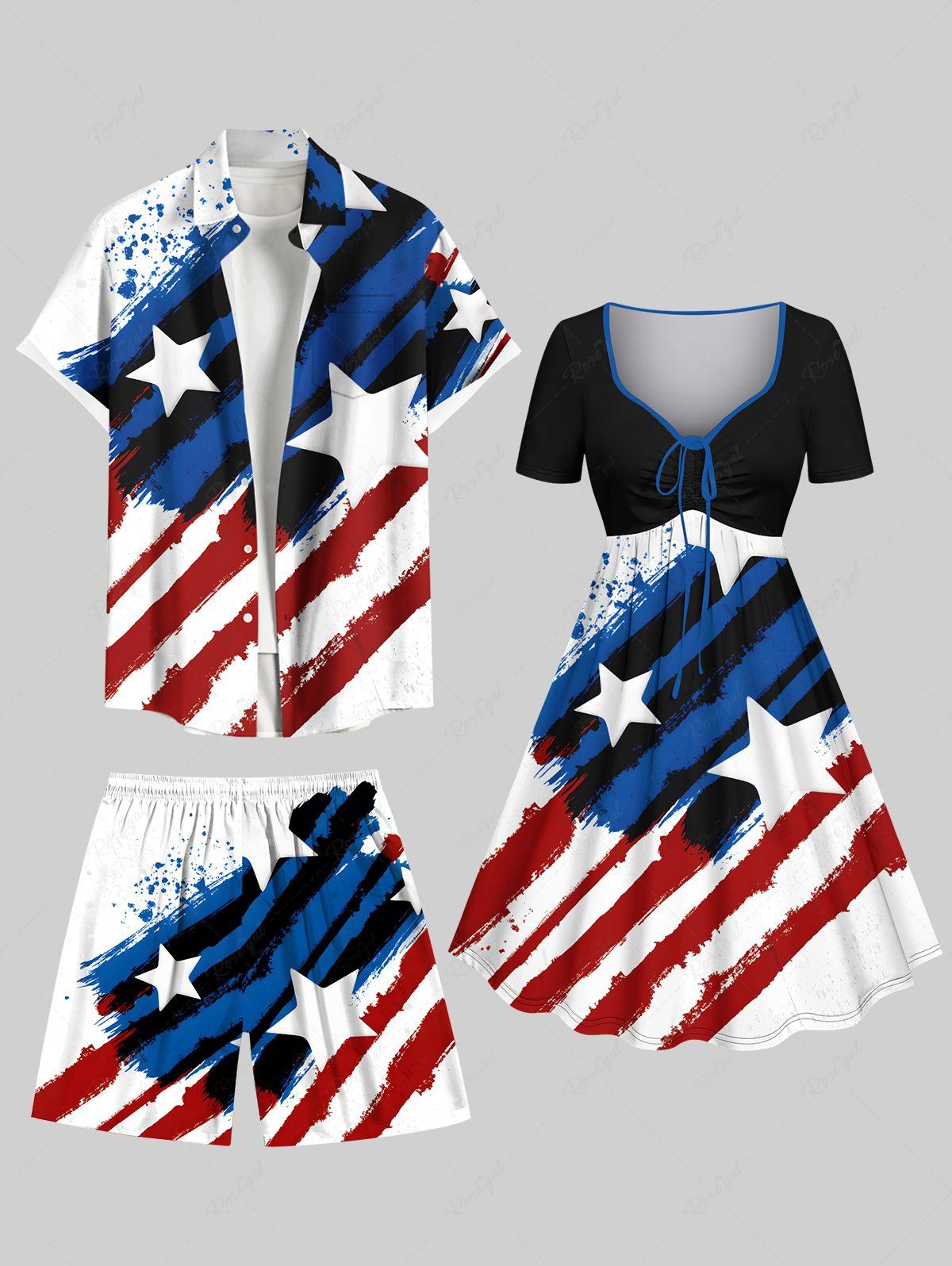 Unique Ink Painting Splatter Patriotic American Flag Print Plus Size Matching Outfit For Couples  
