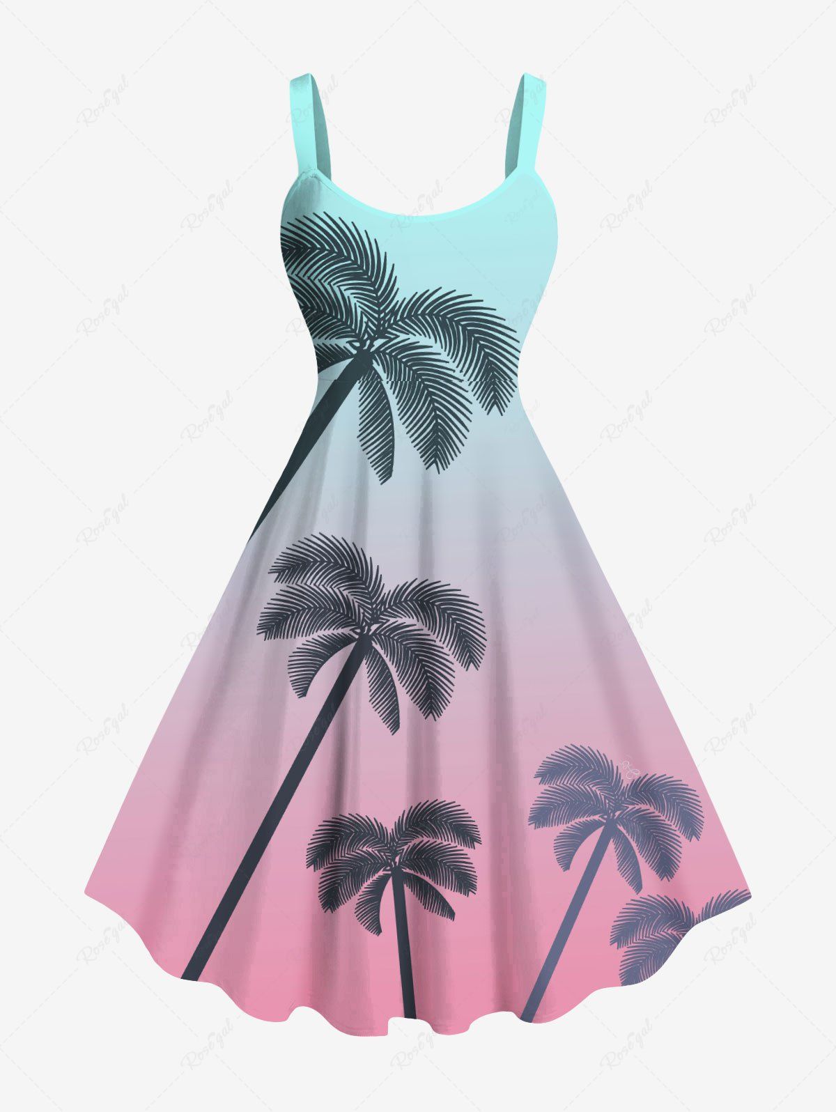 Shops Plus Size Coconut Tree Ombre Colorblock Print Hawaii Tank Dress  