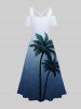 Tenue de plage hawaïenne assortie grande taille à imprimé tropical cocotier ombré pour couples - Bleu 