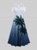 Tenue de plage hawaïenne assortie grande taille à imprimé tropical cocotier ombré pour couples - Bleu 