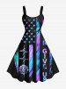 Ombre Striped Letter Rose Flower Patriotic American Flag Print Plus Size Matching Outfit For Couples -  