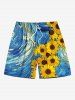Tenue de plage hawaïenne assortie grande taille à imprimé tournesol pour couple - Bleu 