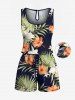 Ensemble chemise et barboteuse hawaïennes assorties, grande taille, imprimé feuilles tropicales et hibiscus, pour couples - Noir 