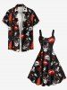Skulls Fireflame Guitar Lips Rose Flower Print Plus Size Matching Outfit For Couples -  