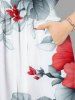 Plus Size Floral Tropical Leaves Print Hawaii Split Pocket A Line Midi Dress -  
