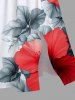 Plus Size Floral Tropical Leaves Print Hawaii Split Pocket A Line Midi Dress -  