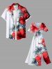 Plus Size Floral Tropical Leaves Print Hawaii Split Pocket A Line Midi Dress -  
