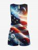 Combinaison grande taille avec cordon de serrage et poches, imprimé drapeau américain patriotique ombré - Bleu 6X