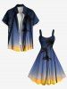 Plus Size Coconut Tree Ombre Galaxy Print Hawaii A Line Tank Dress -  