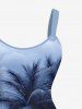 Robe débardeur grande taille à imprimé cocotier, fleurs, soleil, ombré, ciel, nuages, style hawaïen, coupe trapèze - Bleu profond 3X