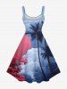 Robe débardeur grande taille à imprimé cocotier, fleurs, soleil, ombré, ciel, nuages, style hawaïen, coupe trapèze - Bleu profond 3X