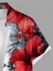 Plus Size Floral Tropical Leaves Print Hawaii Button Pocket Shirt For Men -  