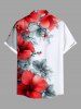 Plus Size Floral Tropical Leaves Print Hawaii Button Pocket Shirt For Men -  
