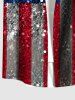 Chemise à paillettes grande taille avec imprimé drapeau américain patriotique et poche boutonnée pour homme - Rouge foncé S