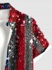 Chemise à paillettes grande taille avec imprimé drapeau américain patriotique et poche boutonnée pour homme - Rouge foncé 5XL