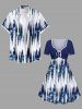 Robe trapèze cintrée grande taille à imprimé vague légère et tie-dye ombré style hawaïen - Bleu 4X