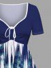 Robe trapèze cintrée grande taille à imprimé vague légère et tie-dye ombré style hawaïen - Bleu 4X