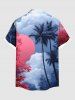 Chemise hawaïenne grande taille à imprimé cocotier, fleur, soleil, ombré, ciel, nuages, boutonnée et poche pour homme - Bleu 4XL