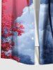 Chemise hawaïenne grande taille à imprimé cocotier, fleur, soleil, ombré, ciel, nuages, boutonnée et poche pour homme - Bleu 5XL