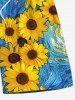 Plus Size Painting Sunflower Print Hawaii Drawstring Beach Shorts For Men -  