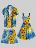 Plus Size Painting Sunflower Print Hawaii Drawstring Beach Shorts For Men -  