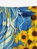 Plus Size Painting Sunflower Print Hawaii Drawstring Beach Shorts For Men -  