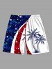 Plus Size Patriotic American Flag Galaxy Coconut Tree Print Hawaii Beach Shorts For Men -  
