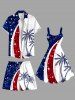 Plus Size Patriotic American Flag Galaxy Coconut Tree Print Hawaii Beach Shorts For Men -  