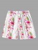 Plus Size Hibiscus Flowers Tropical Leaf Flamingo Print Hawaii Beach Shorts For Men -  