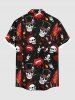 Chemise grande taille à boutons et poches pour homme, motif tête de mort, flamme, guitare, lèvres, rose - Noir 4XL