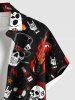 Chemise grande taille à boutons et poches pour homme, motif tête de mort, flamme, guitare, lèvres, rose - Noir 4XL