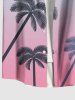 Chemise hawaïenne grande taille à imprimé cocotiers ombré et colorblock, boutons et poches, pour homme - Rose clair 6XL