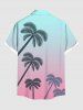 Chemise hawaïenne grande taille à imprimé cocotiers ombré et colorblock, boutons et poches, pour homme - Rose clair 6XL