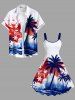 Plus Size Patriotic American Flag Paint Splatter Coconut Tree Print Hawaii Tank Dress -  