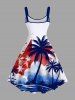 Plus Size Patriotic American Flag Paint Splatter Coconut Tree Print Hawaii Tank Dress -  