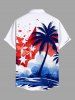 Plus Size Patriotic American Flag Paint Splatter Coconut Tree Print Buttons Pocket Shirt For Men -  