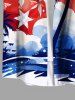 Plus Size Patriotic American Flag Paint Splatter Coconut Tree Print Buttons Pocket Shirt For Men -  