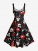 Robe débardeur grande taille à imprimé tête de mort, flamme, guitare, lèvres, rose - Noir M