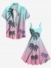 Plus Size Coconut Tree Ombre Colorblock Print Hawaii Tank Dress -  