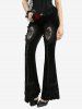 Gothic Rose Flower Mesh Applique Rivet Lace Trim Velvet Tassel Flare Pants -  