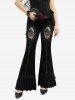 Gothic Rose Flower Mesh Applique Rivet Lace Trim Velvet Tassel Flare Pants -  