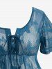 Plus Size Butterfly Lace Overlay Lace-up 2 in 1 Tee -  