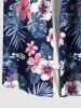 Plus Size Tropical Leaf Hibiscus Flower Print Buttons Pocket Hawaii Shirt For Men -  