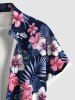Plus Size Tropical Leaf Hibiscus Flower Print Buttons Pocket Hawaii Shirt For Men -  