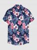 Plus Size Tropical Leaf Hibiscus Flower Print Buttons Pocket Hawaii Shirt For Men -  